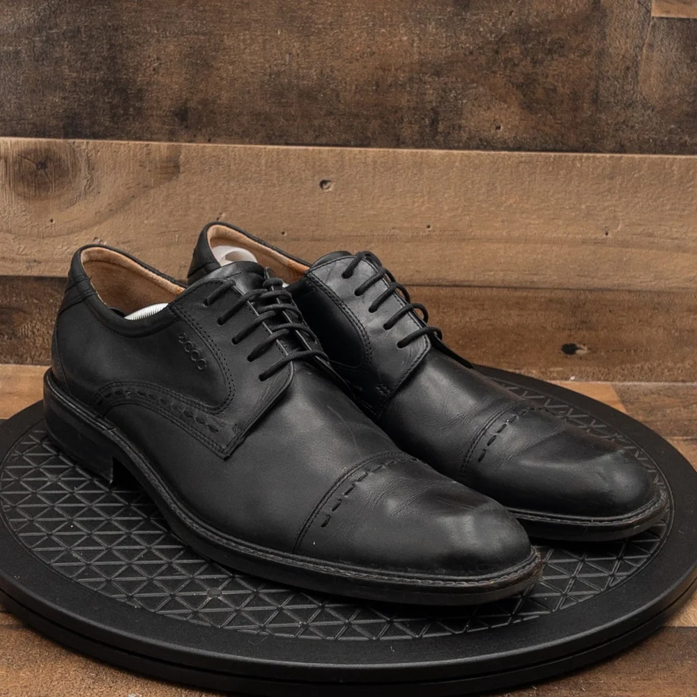 ECCO CAP TOE BLACK LEATHER MENS OXFORDS DRESS SHOES BUSINESS CASUAL SIZE 12/46